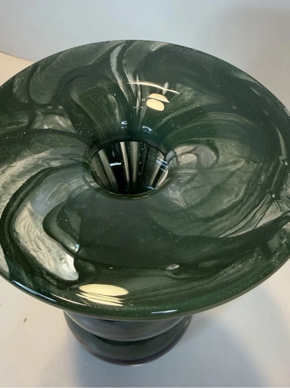 Anthropologie Swirl Glass Candleholder Vase Bolla Green Borosilicate 6” Bubbled